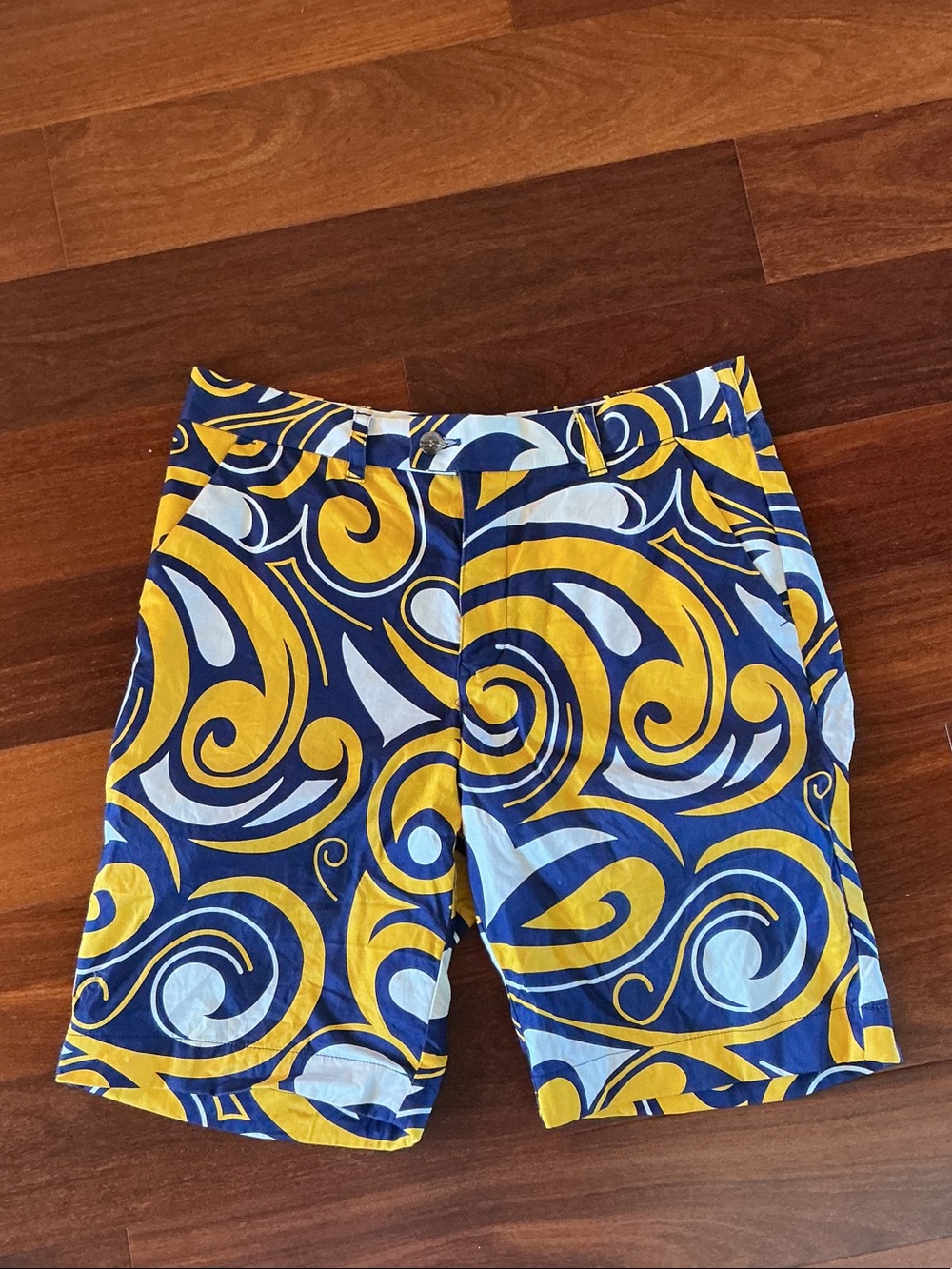 Men's Blue & Yellow Swirl Board Shorts